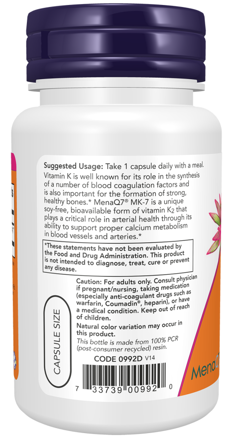 NOW Vitamin K2 MK-7 100mcg 60vc
