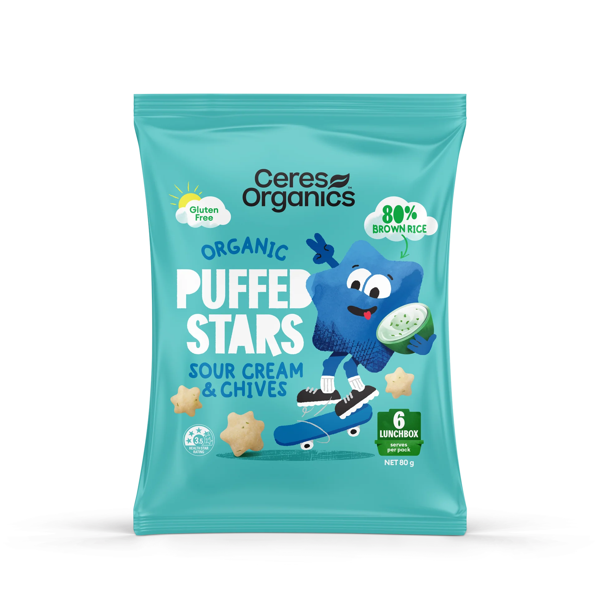 Puffed Stars Organic Puffed Stars Sour Cream & Chives 80g – Plum Organics Papamoa