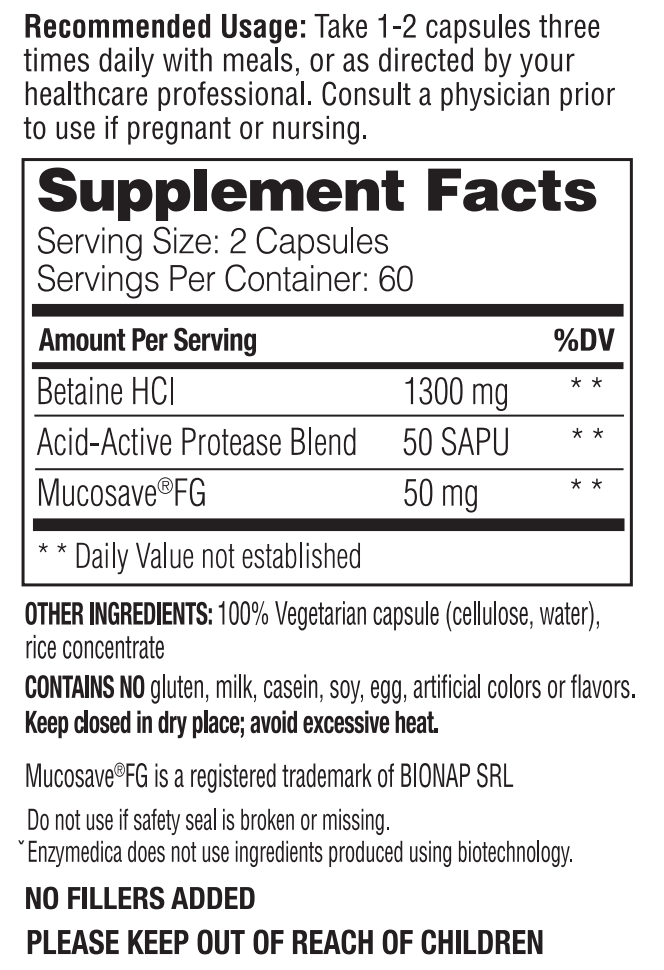 Enzymedica Betain HCl 120 Capules