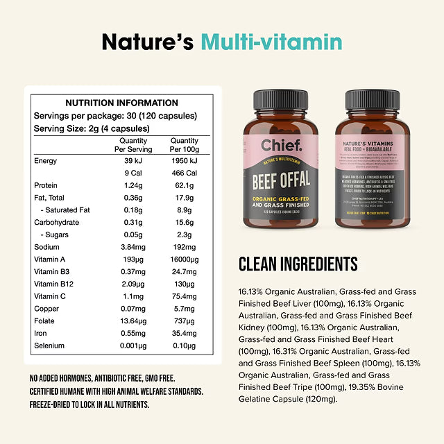 Chief Organic Beef Organs 120 Capsules