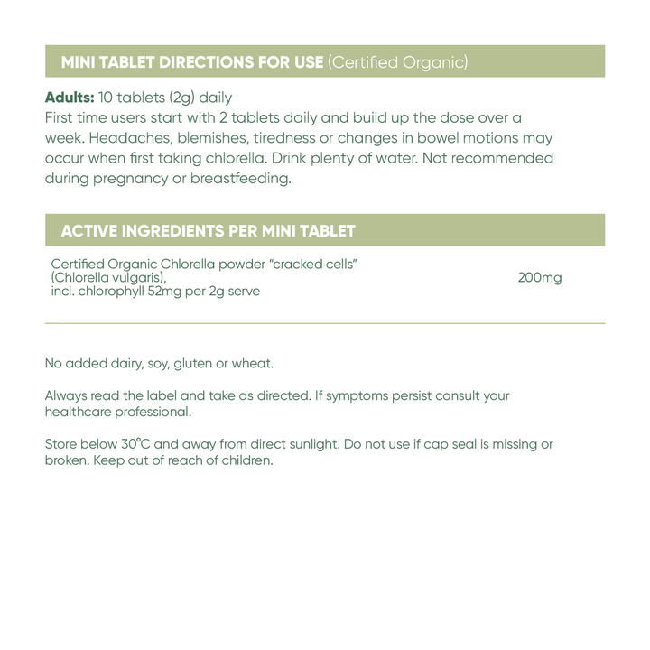 Chlorella Certified Organic 300 Mini Tablets