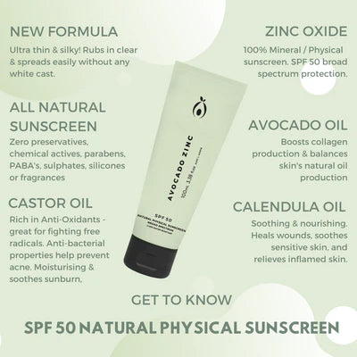 Avocado Zinc SPF50 Natural Physical Sunscreen