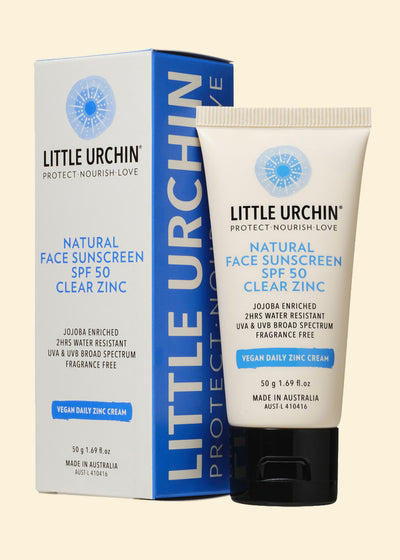 Little Urchin Natural Face Sunscreen SPF50 Clear Zinc 50g