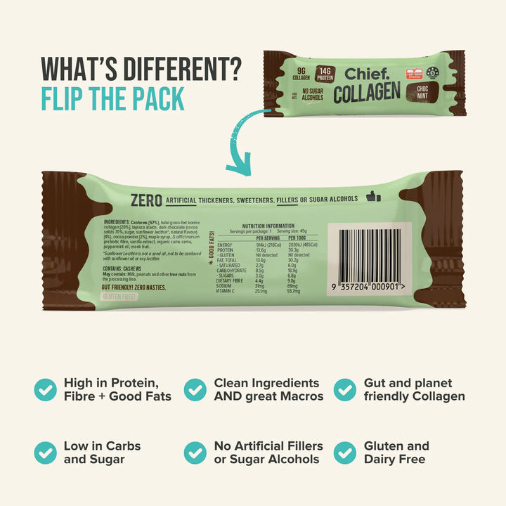 Chief Collagen Protein Bar Choc Mint 45g