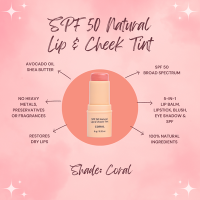 Avocado Zinc SPF50 Natural Lip & Cheek Tint (Coral)